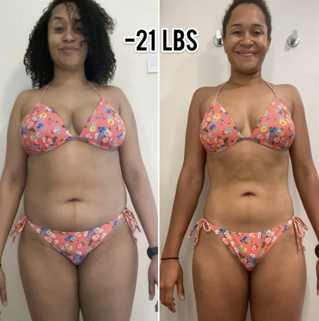 Chanel's before and after: -21 lbs in 3 months.