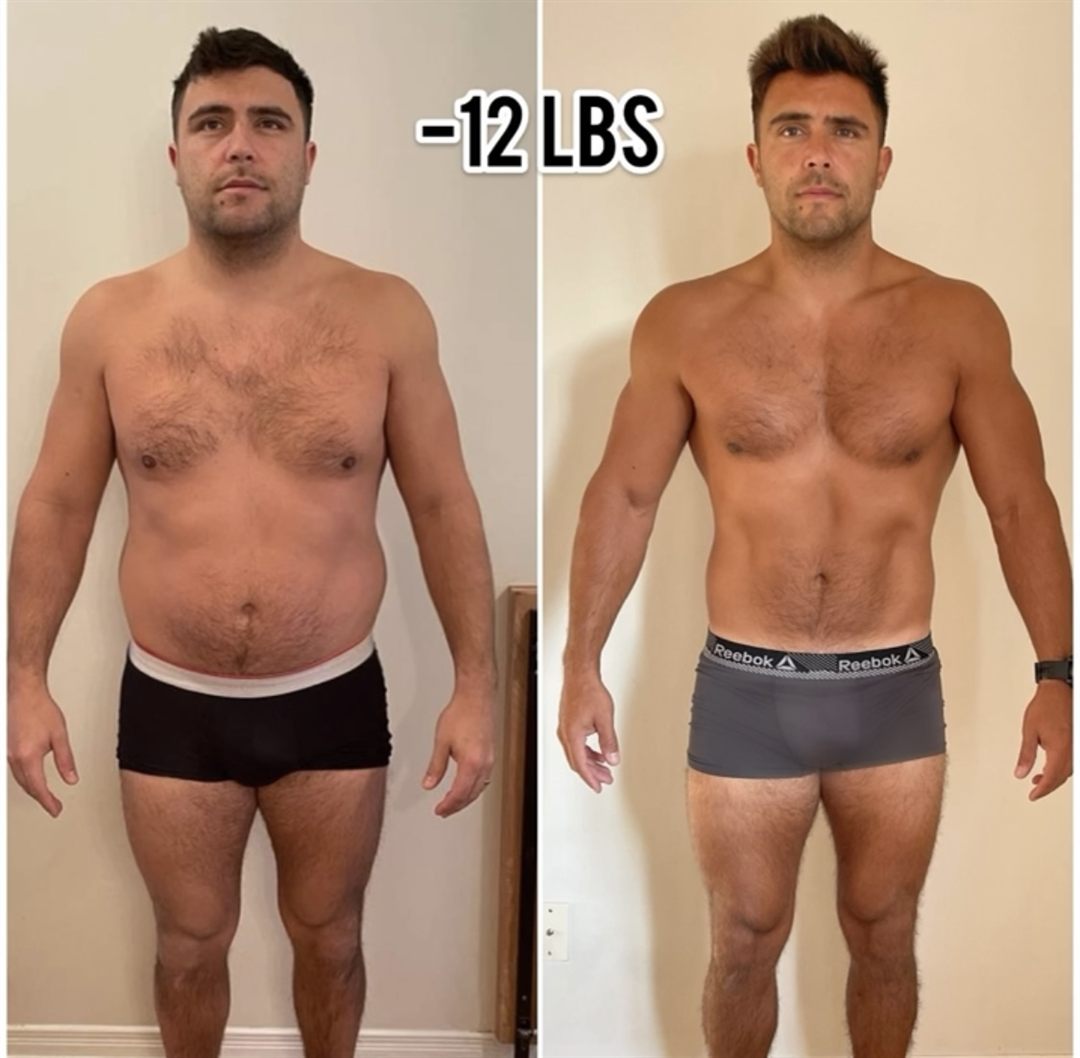 Chris's before and after: -12 lbs in 16 weeks.